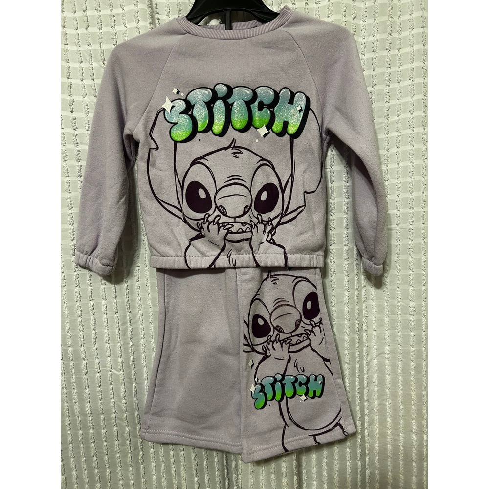 Disney Lilo & Stitch 4/5 Girls Lavender Purple Fleece Sweatshirt and Pants Set